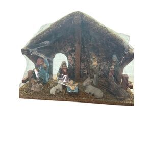 11"‎ Moss Covered Wood 11 Pc. Nativity Set - NEW! Shrink Wrapped